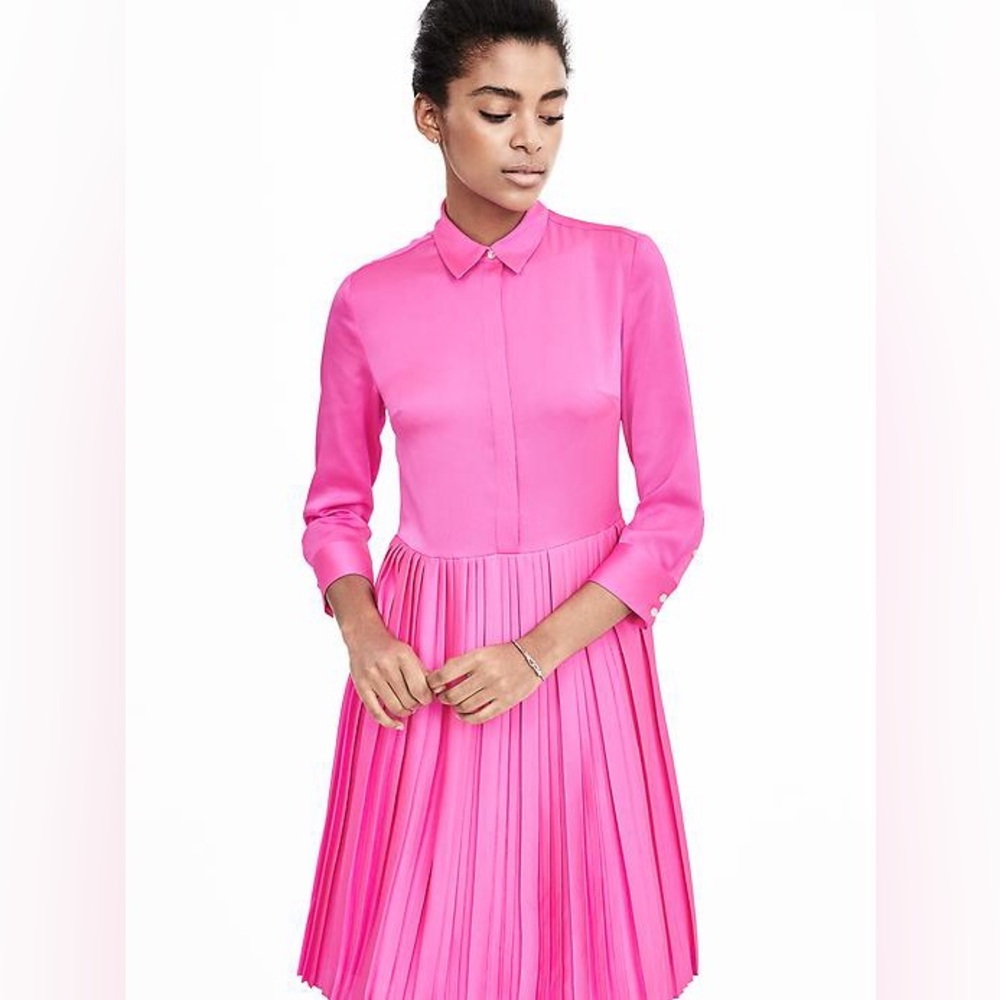 Banana Republic Pink Satin Pleated Midi Dress